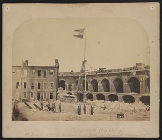 This picture shows Fort Sumter after it was taken by the Confederacy in 1861.