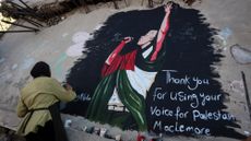 Mural honors US rapper Macklemore for solidarity with Palestinians in GazaGAZA CITY, GAZA, PALESTINE - SEPTEMBER 17: A Palestinian artist paints a mural of US rapper Macklemore on the wall of a destroyed house in Gaza City to thank him for expressing support for Palestinians in the Gaza Strip, Gaza, Palestine, on September 17, 2026. The mural expresses love and gratitude for Macklemore's solidarity with the Palestinian people. (Photo by Abdalhkem Abu Riash/Anadolu via Getty Images)