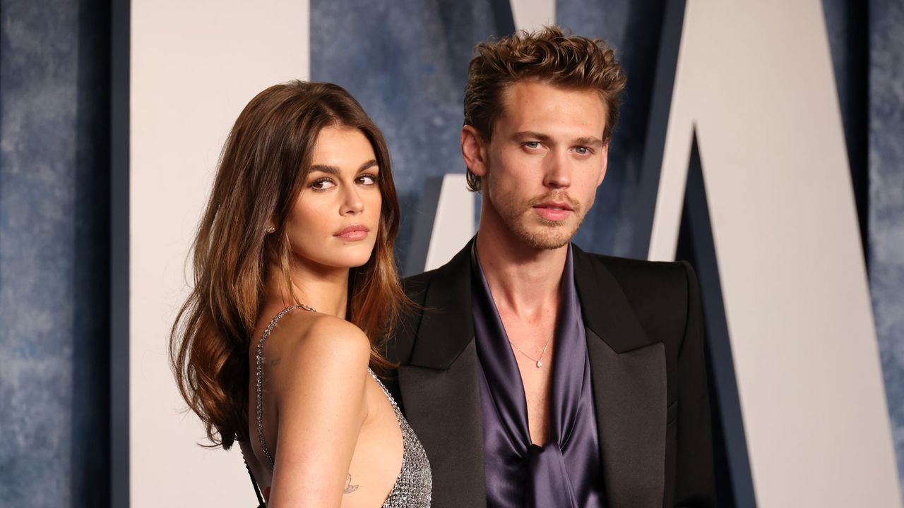 Kaia Gerber and Austin Butler attends the 2023 Vanity Fair Oscar Party hosted by Radhika Jones