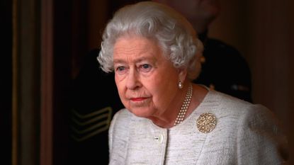 Queen Elizabeth II prepares to greet Kazakhstan President Nursultan Nazarbayev at Buckingham Palace on November 4, 2015 in London, England.