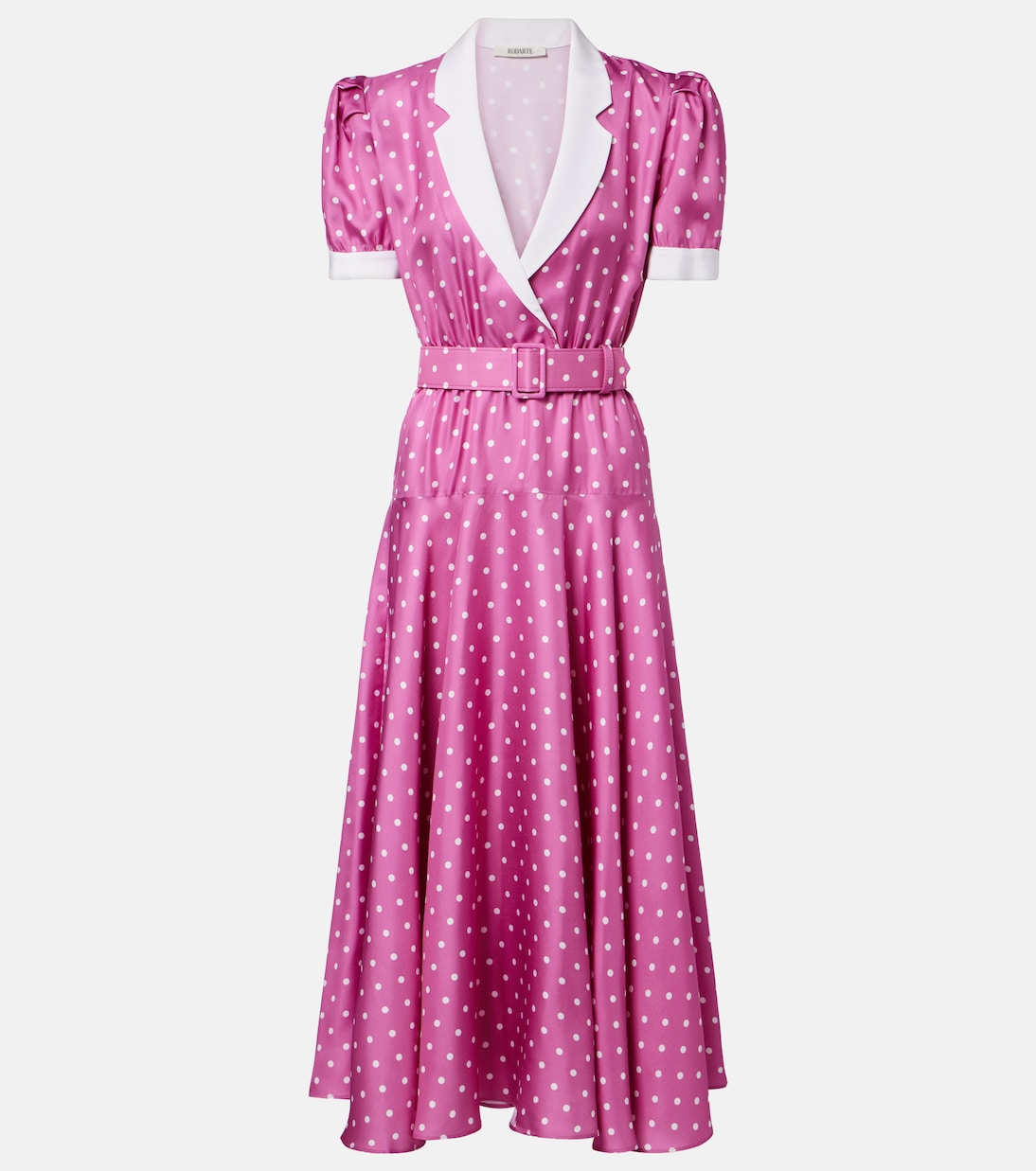 Belted Polka-Dot Silk Twill Midi Dress in Pink - Rodarte
