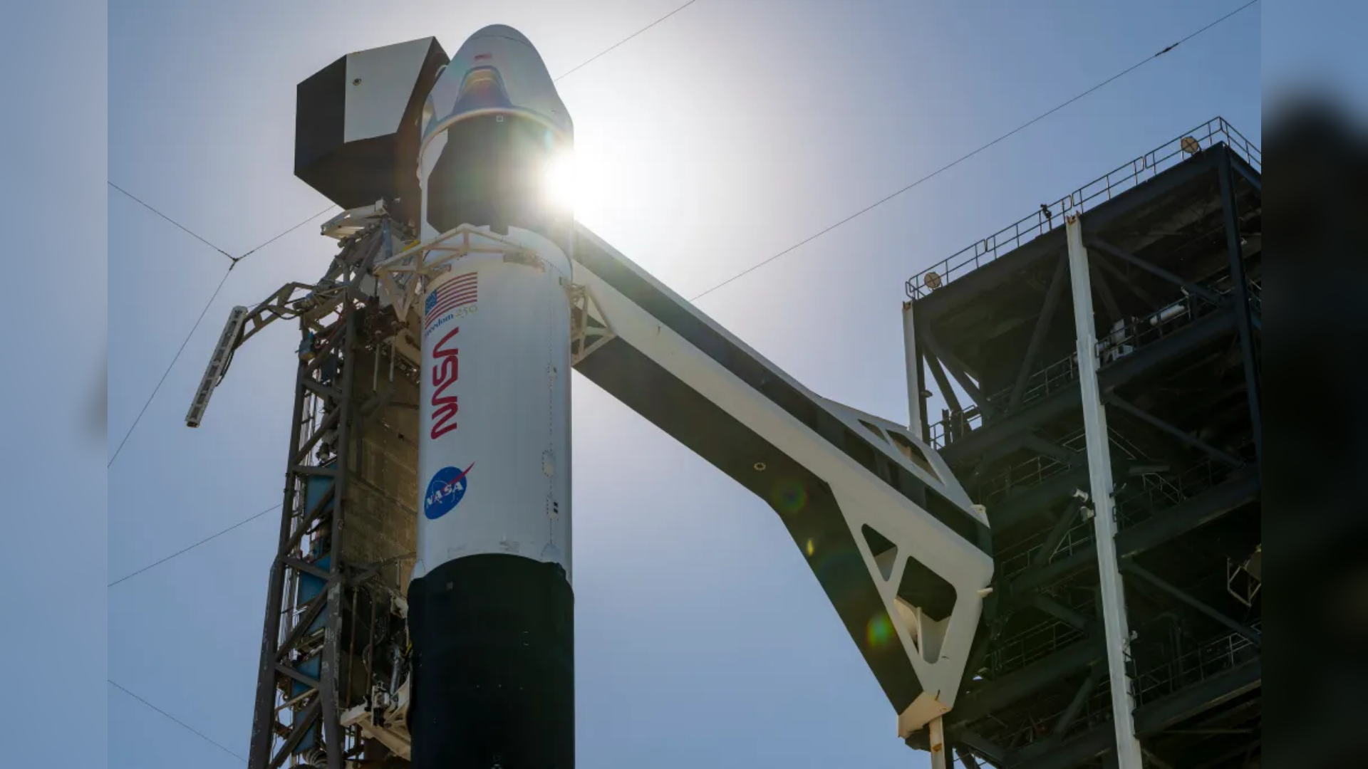 NASA's SpaceX Crew-13 rocket sits on the launch pad. 