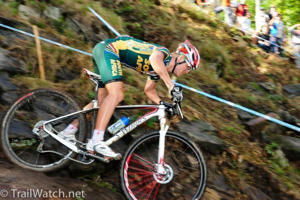 Burry Stander (South Africa) descends so fast his spokes are glowing