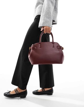 Asos Design Workwear Tote Bag With Inner Compartment With Buckle Detail in Burgundy