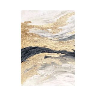 A gold, black, and white wavy wall art print
