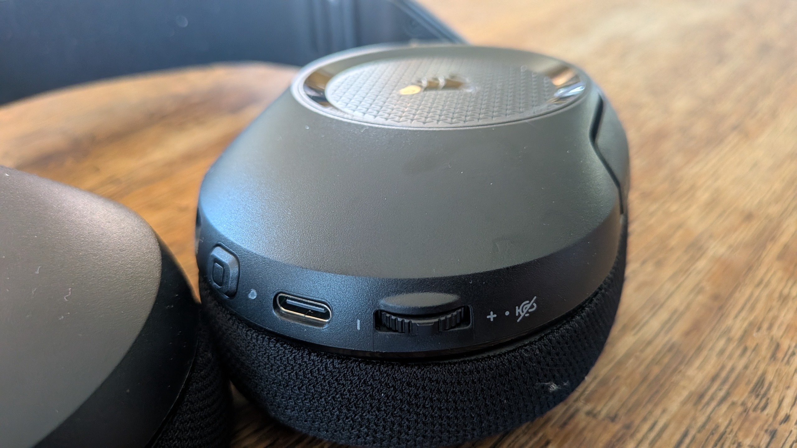 The onboard controls for a gaming headset
