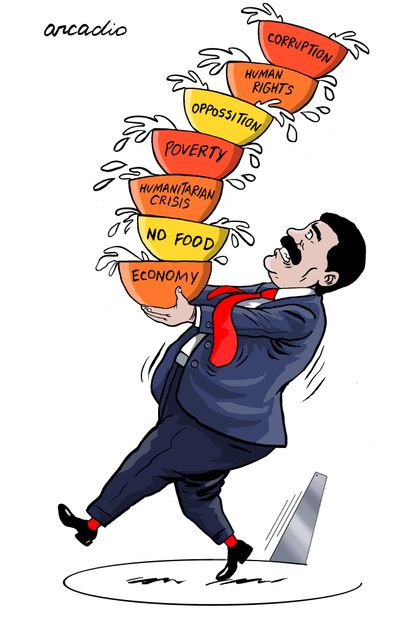 Political Cartoon U.S. Maduro Venezuela no food economy socialism dictatorship