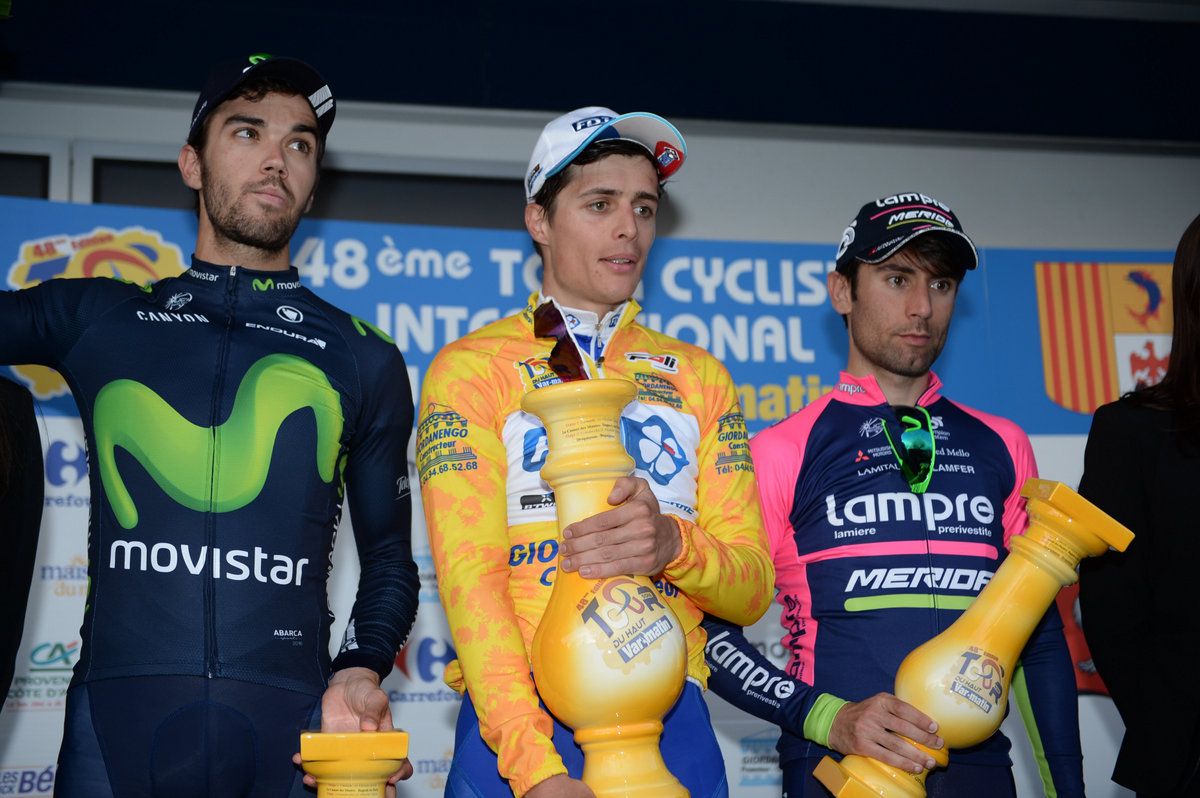 The overall podium: Jesus Herrada Lopez, Arthur Vichot and Diego Ulissi