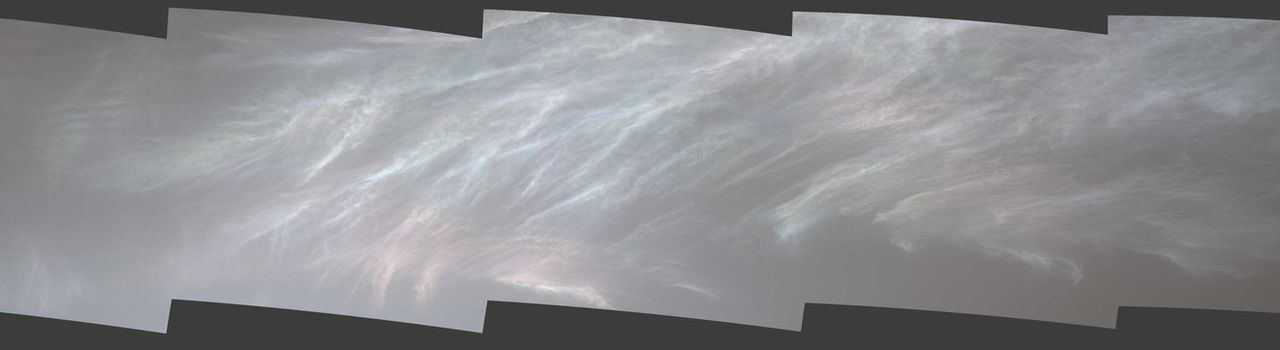 A composite image shows iridescent noctilucent clouds on March 5, 2021.