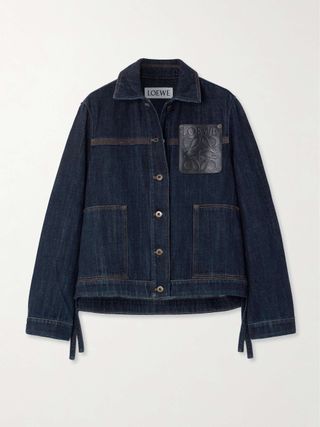 Leather-Trimmed Denim Jacket