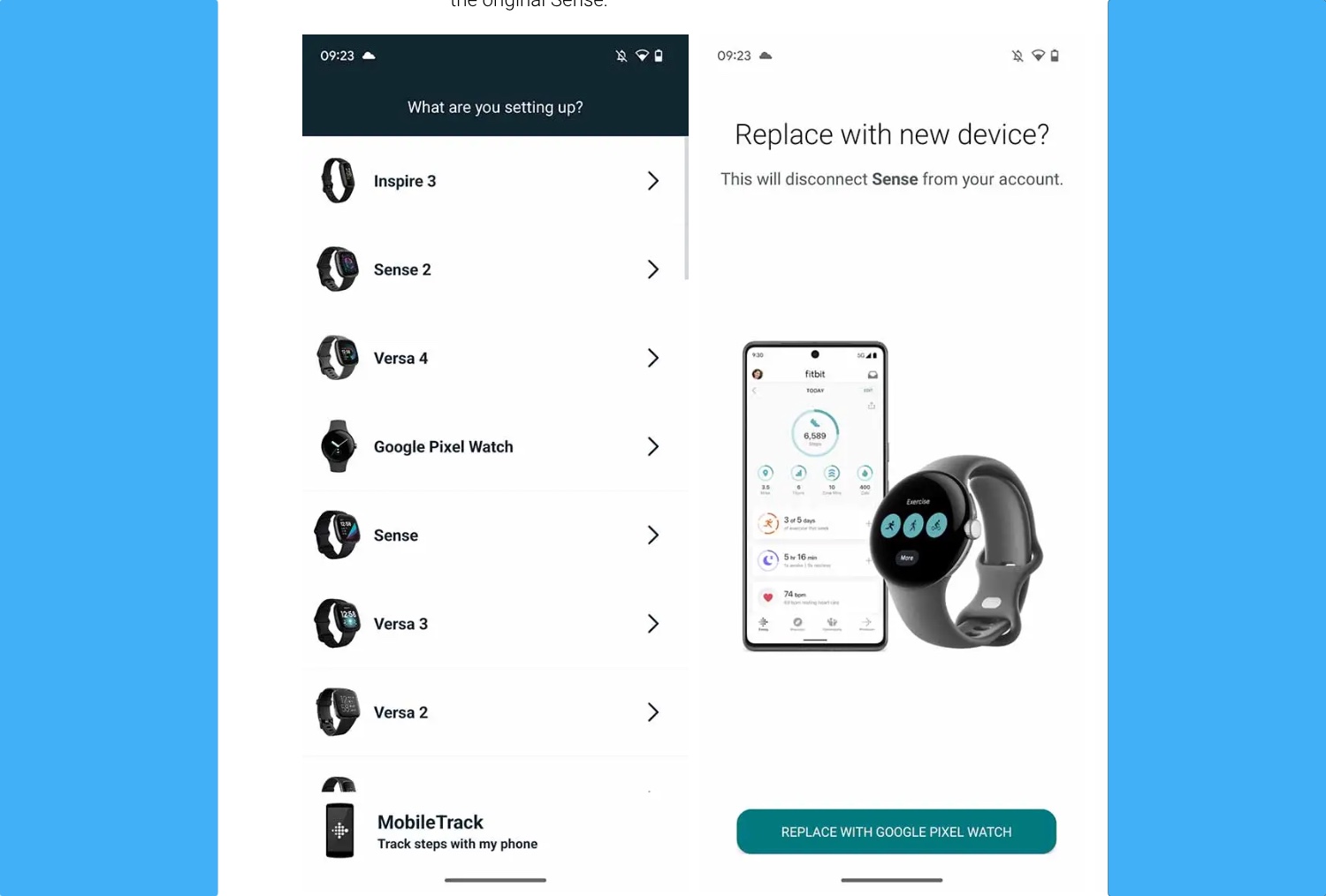 Google Pixel Watch setup via Fitbit app