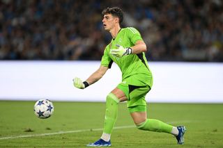 Chelsea goalkeeper Kepa Arrizabalaga of Real Madrid during the UEFA Champions League match between SSC Napoli and Real Madrid CF at Stadio Diego Armando Maradona on October 03, 2023 in Naples, Italy. (Photo by Francesco Pecoraro/Getty Images)
