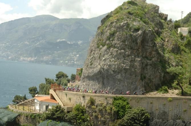 The Giro peloton in action during stage 3, 222km from Sorrento to Marina di Ascea
