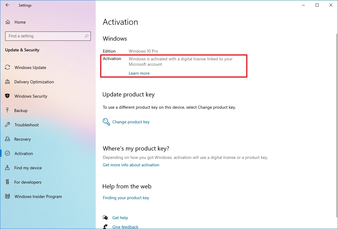 Windows 10 activated message