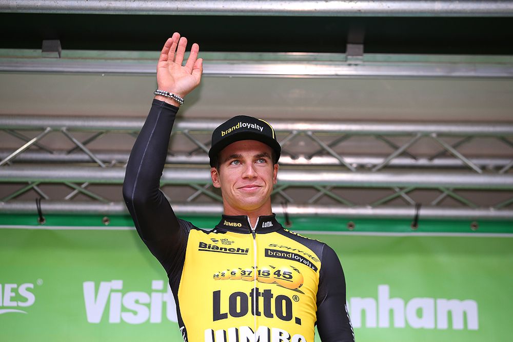 Stage 7 winner Dylan Groenewegen on the Tour of Britain podium