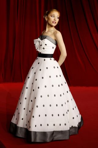 Ariana Grande in a polka dot vintage Balmain dress styled by Mimi Cuttrell