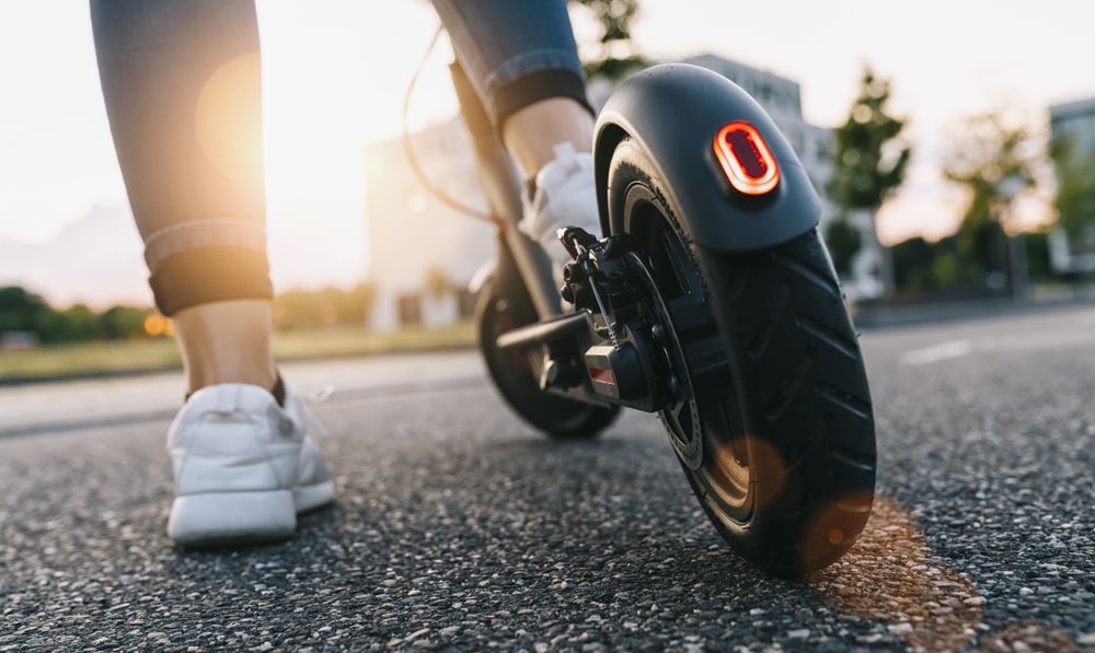 Electric scooter from the back, focused on the tire