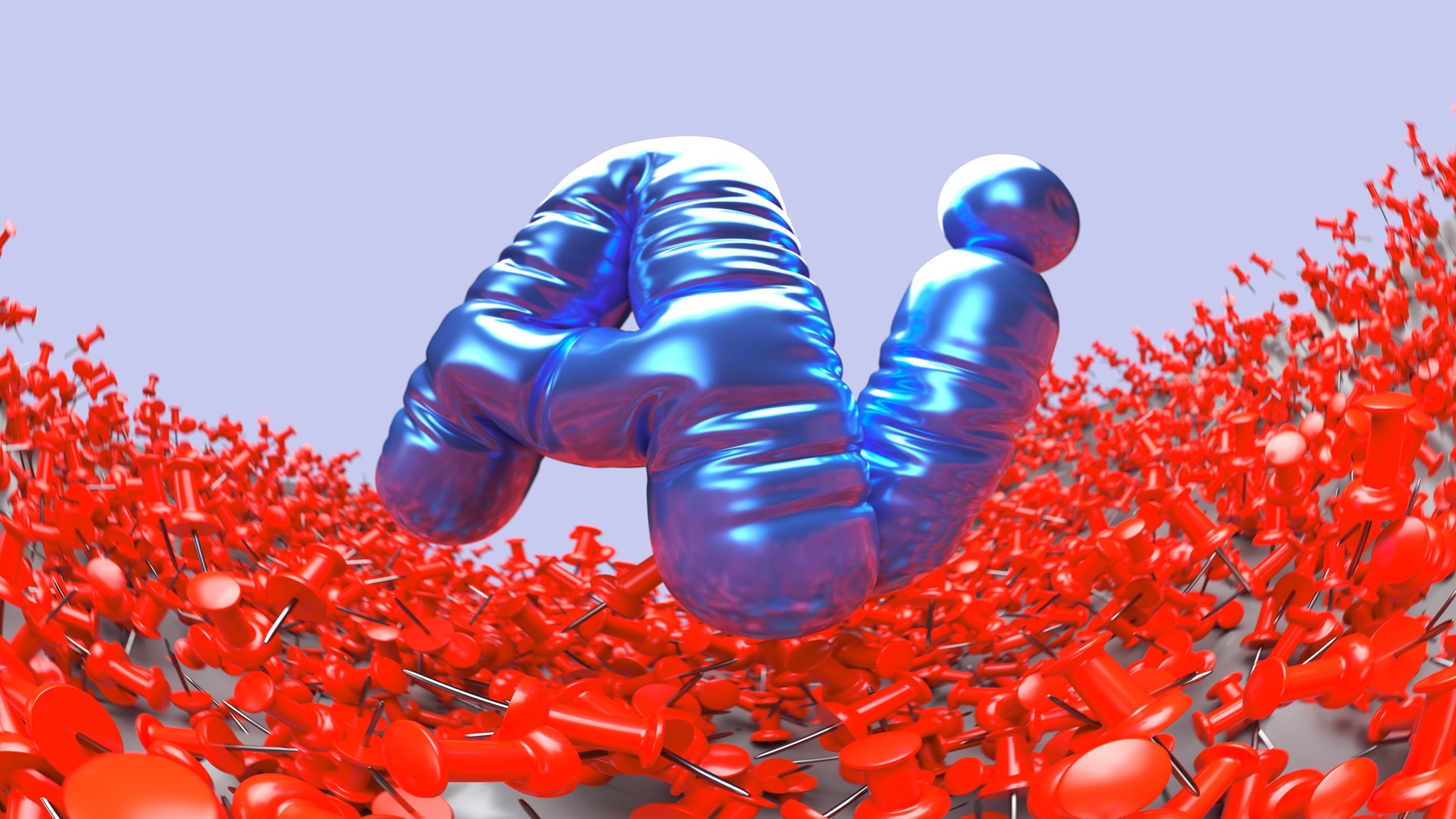 Balloons spelling "AI" sit on top of a pile of red pushpins.