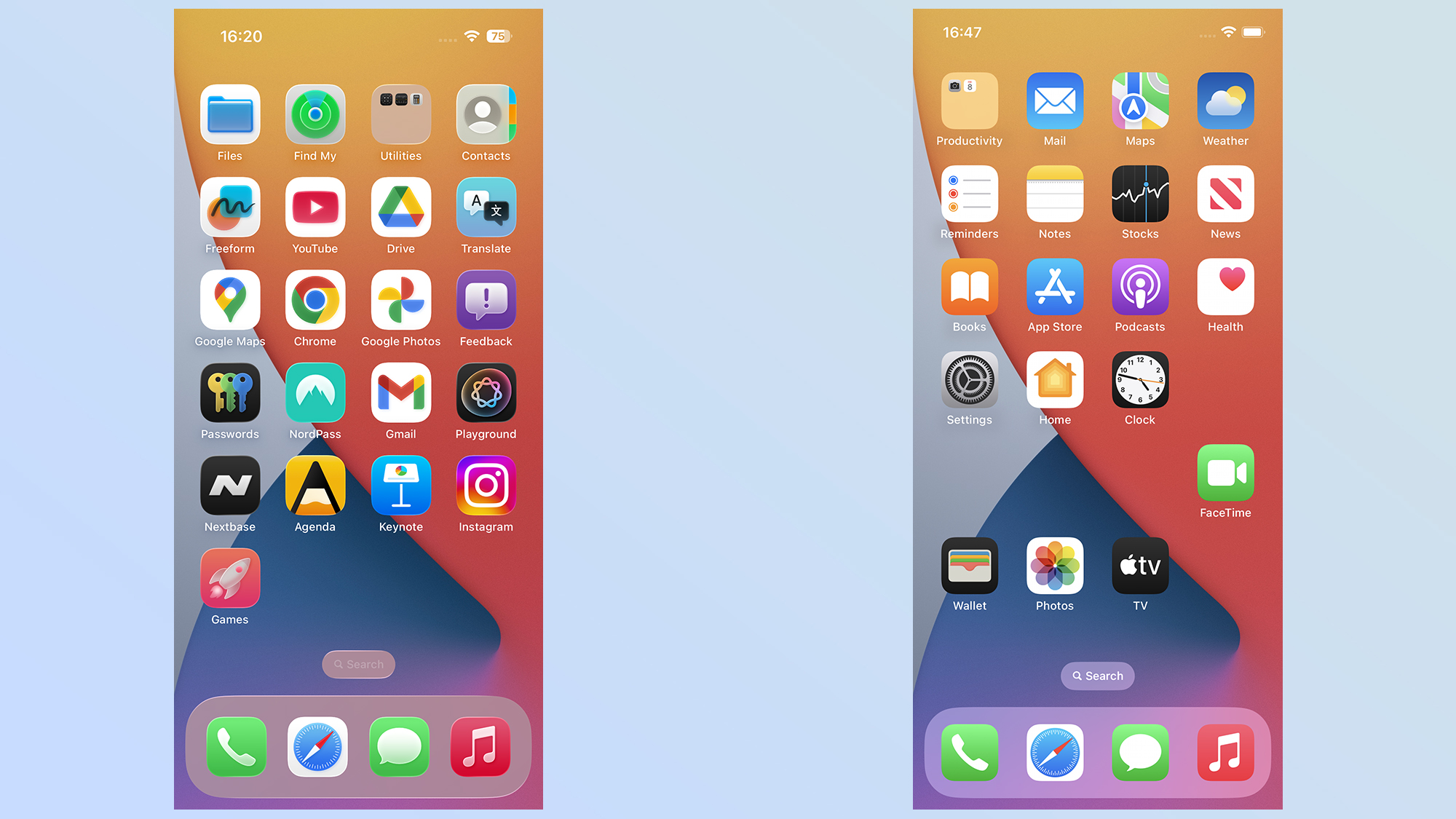 ios 26 vs ios 18 liquid glass screenshots