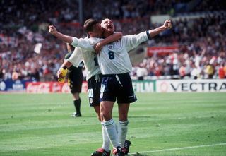 Paul Gascoigne and Teddy Sheringham as England beat Scotland at Euro 96