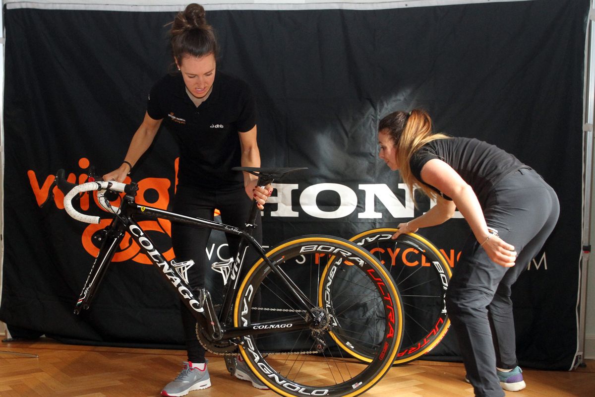 Dani King and Eileen Roe do the Tyre challenge