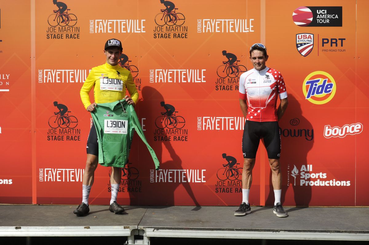 Stage 1 winner Tyler Williams with KOM leader Oscar Sevillia