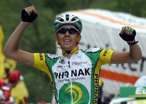 Steve Morabito (Phonak) enjoying his win in Leukerbad.