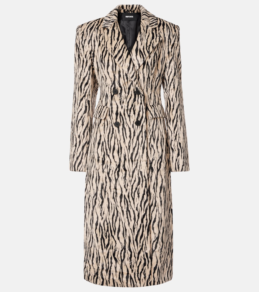 Printed Double-Breasted Faux Fur Coat