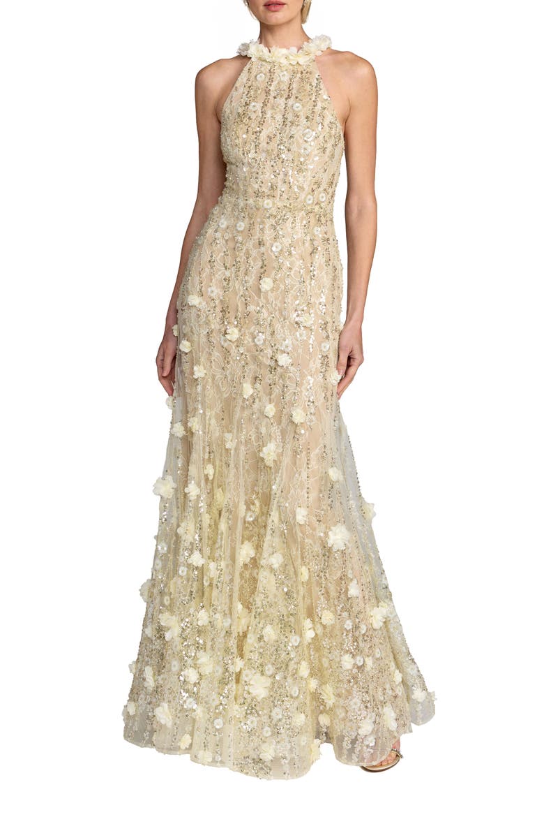 Beaded Lace Halter Neck Sleeveless Mermaid Gown