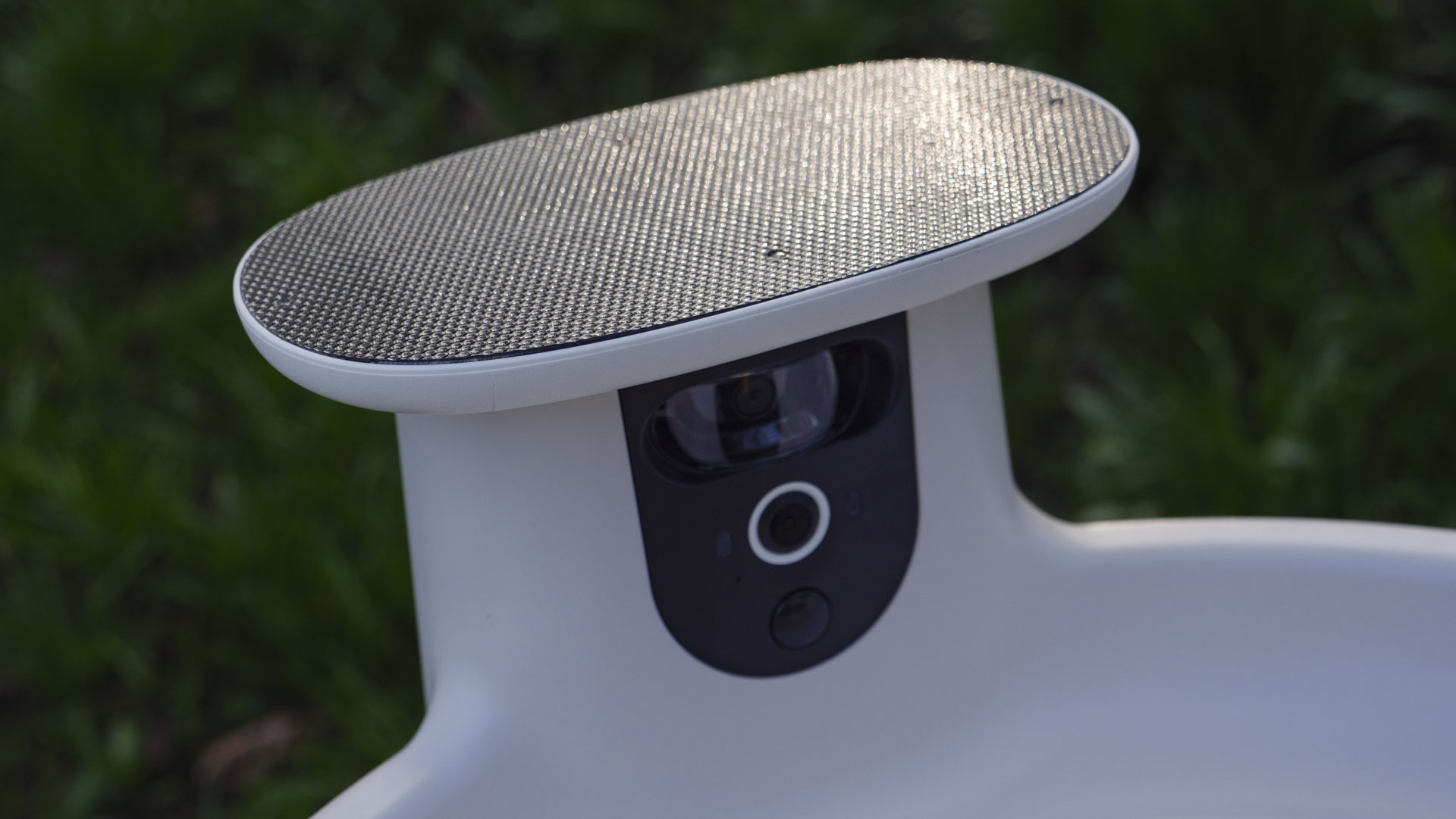 Close up of the Birdfy Bird Bath Pro camera's solar panel 
