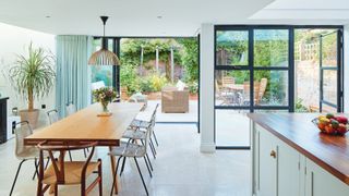 basement kitchen conversion with rooflights and two sets of large patio doors