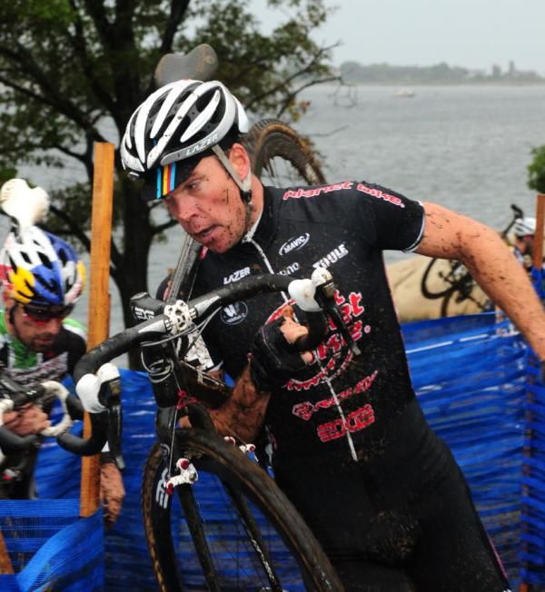 Jonathan Page (Planet Bike) first up the barriers