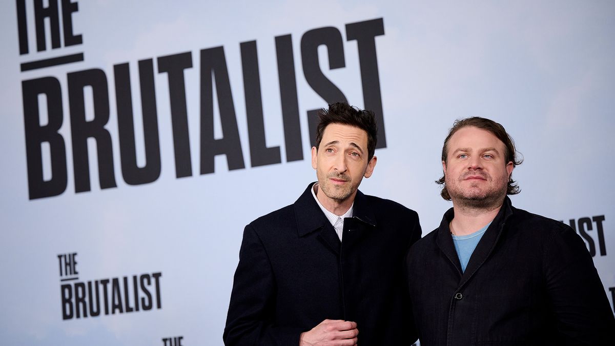 Actor Adrien Brody (L) and director Brady Corbet (R) attend to &quot;The Brutalist&quot; photocall at Hotel Rosewood Villamagna on January 17, 2025 in Madrid, Spain.