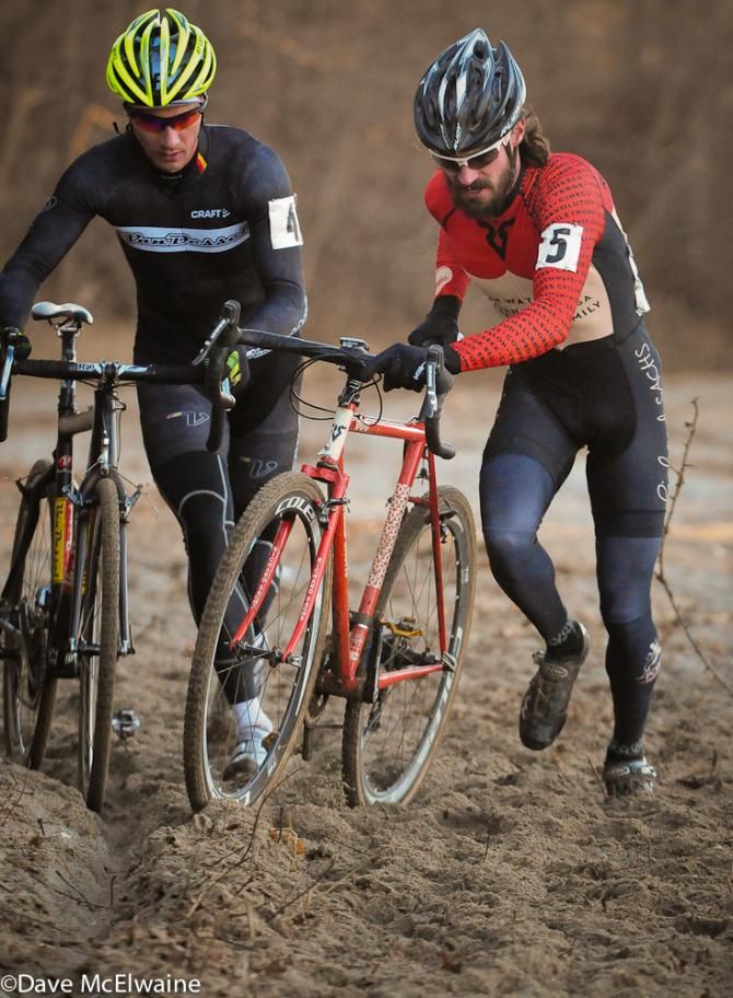 Dan Timmerman and Mike Garrigan battling on the beach