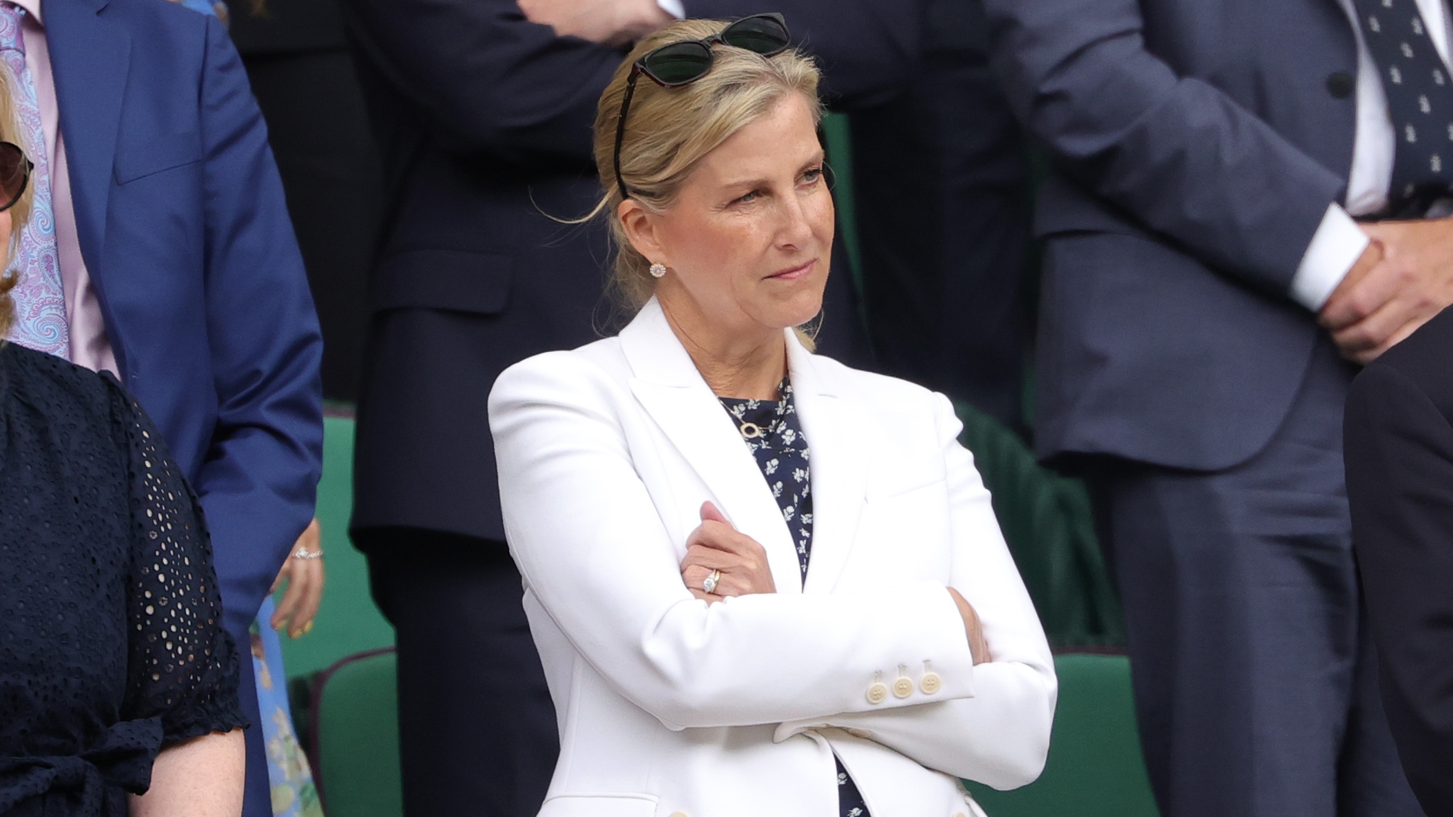Sophie, Duchess of Edinburgh, looks on from the Royal Box after the Gentlemen's Singles fourth round match between Novak Djokovic of Serbia against Alex De Minaur of Australia