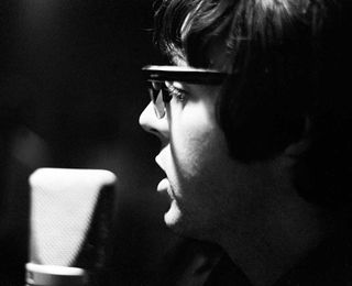 Paul McCartney at the microphone during the Abbey Road sessions
