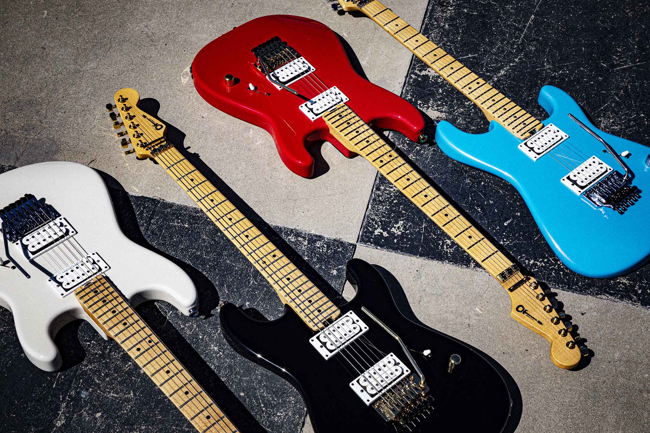 Charvel's Neo-Classic Series offers the San Dimas Style 1 with and without a Floyd Rose, with finishes including Robin's Egg Blue, Ivory Blitz, Gloss Black, Velvet Midnight and Racing Red