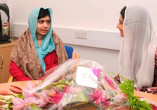 Malala Yousafzai at the Queen Elizabeth Hospital in Birmingham