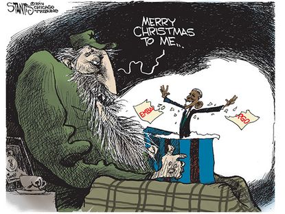 Obama cartoon U.S. Cuba relations Christmas present