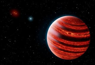 An artist's depiction of the "young Jupiter" exoplanet 51 Eridani b in near-infrared light. The planet twice the mass of Jupiter and is the smallest exoplanet yet seen using direct-imaging techniques.