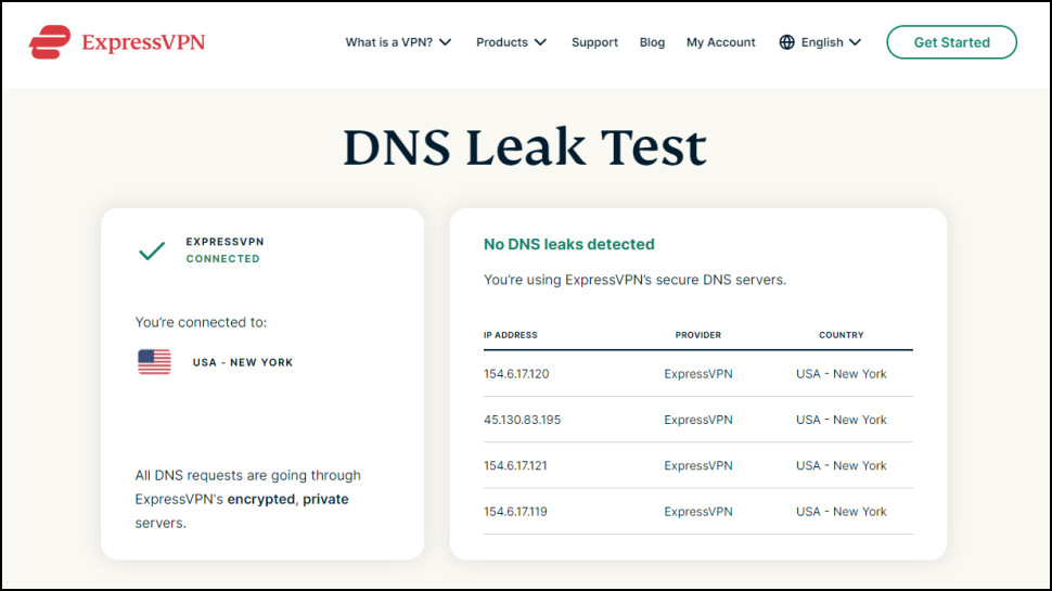 ExpressVPN DNS Leak Test
