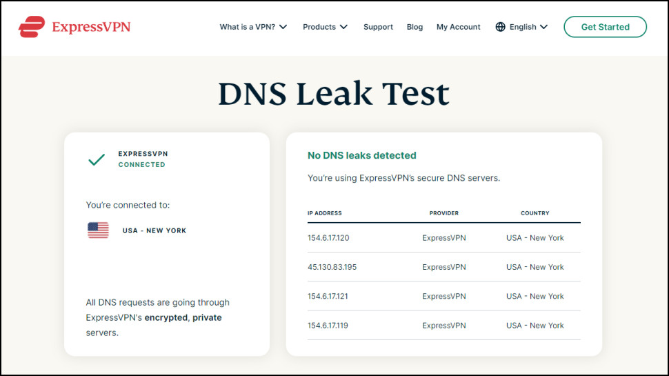 ExpressVPN DNS-testi