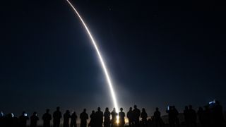 An Air Force Global Strike Command unarmed Minuteman III Intercontinental Ballistic Missile launches during an operational test at 1:13 A.M. PDT, Sept. 7 at Vandenberg Space Force Base.
