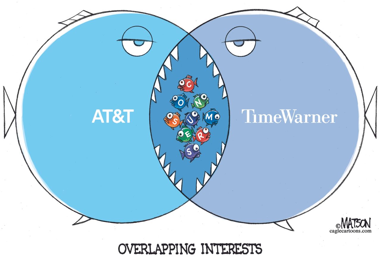 Editorial cartoon U.S. AT&amp;amp;amp;T Time Warner merger