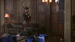 A bagpiper playing weaponized bagpipes in The World is Not Enough.