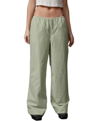 Womens Y2k Cute Plaid Striped Pajama Bottoms Pants High Elastic Waist Pj Sleepwear Lounge Trousers (green Striped, L)