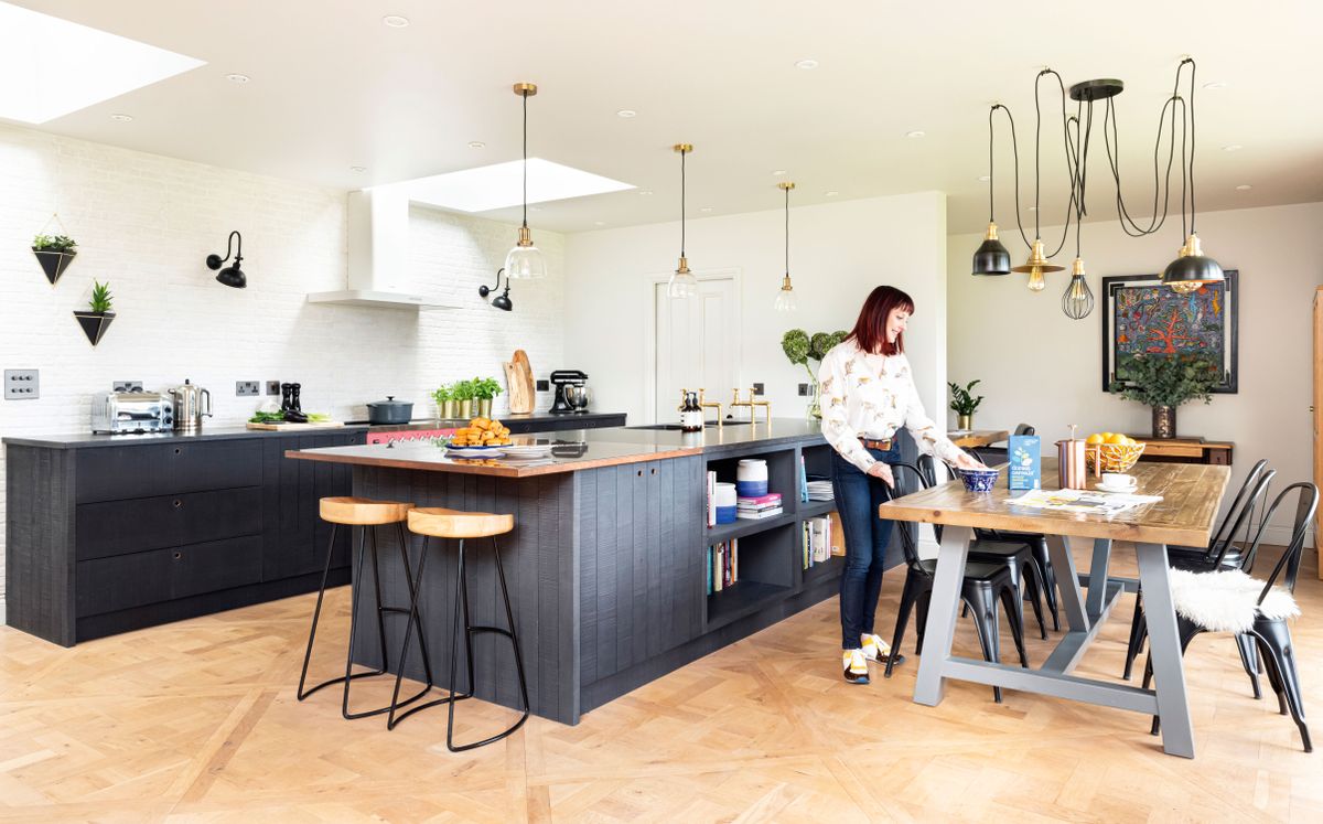 Kitchen island store with stools underneath