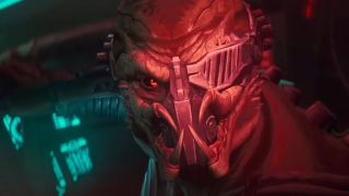Predator: Killer of Killers screenshot showing an alien with four mandibles and a mask covering their mouth and one eye.
