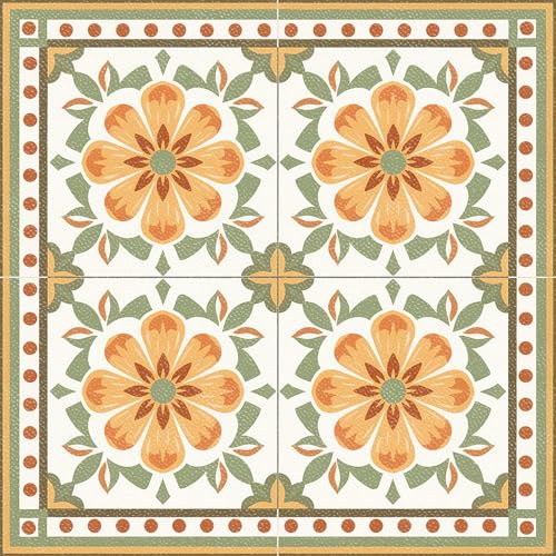 Hometitute 10pcs 12x12 Inch Orange Flower Pattern Floor Tiles Peel and Stick Removable Self Adhesive Diy Vinyl Flooring Stickers for Kitchen Bathroom Living Room Entryway Home Decor