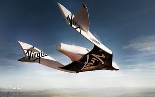 Suborbital SpaceShipTwo glides over Mojave Air and Space Port in California.